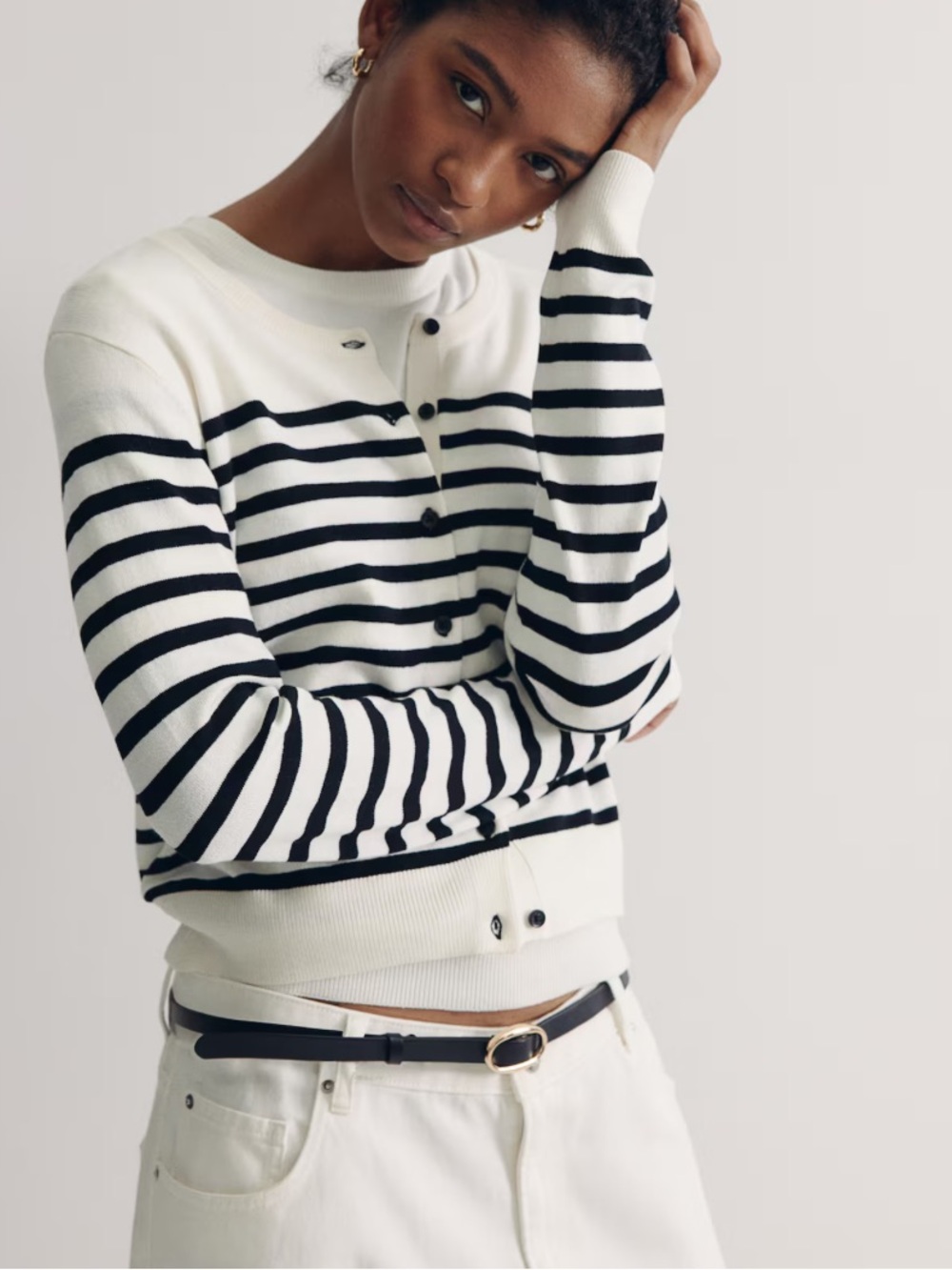 H&M striped cardigan white and black size small
